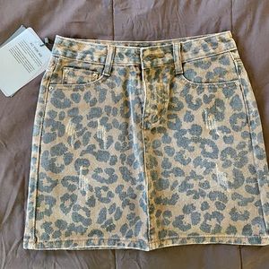 Brand New Leopard Pattern Denim Mini Skirt